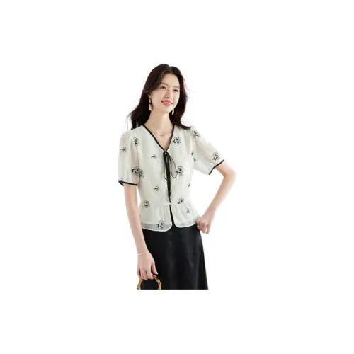 CARBAMMI Chiffon Shirts Women's Black/Beige