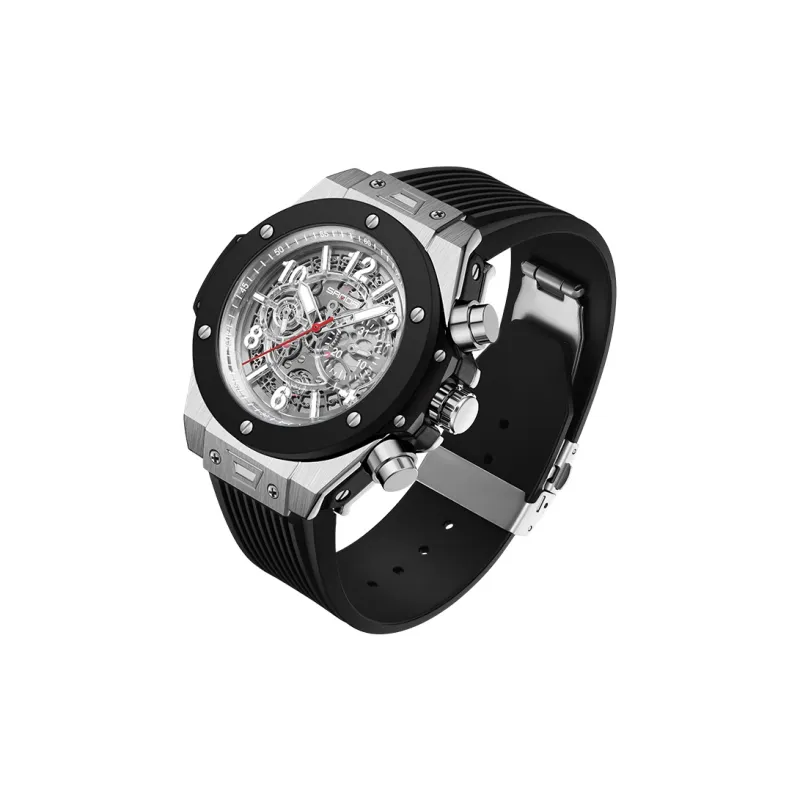 Sanda Automatic/Manual Mechanical Movement TPU Strap Watch Men's Watches Black Dial-6