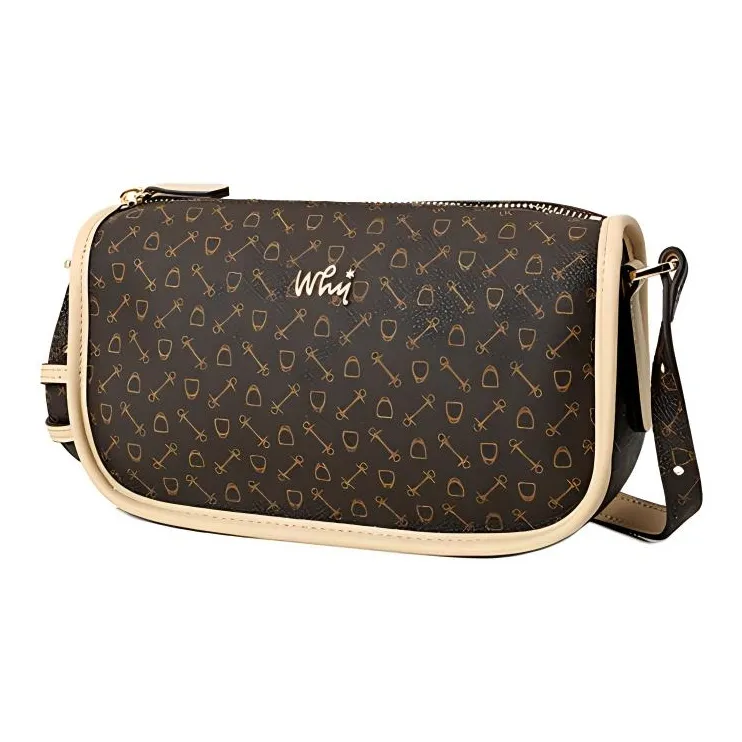 Why Artificial Leather Crossbody Bag, Shoulder Bag Medium Size Women's Coffee/Beige-2
