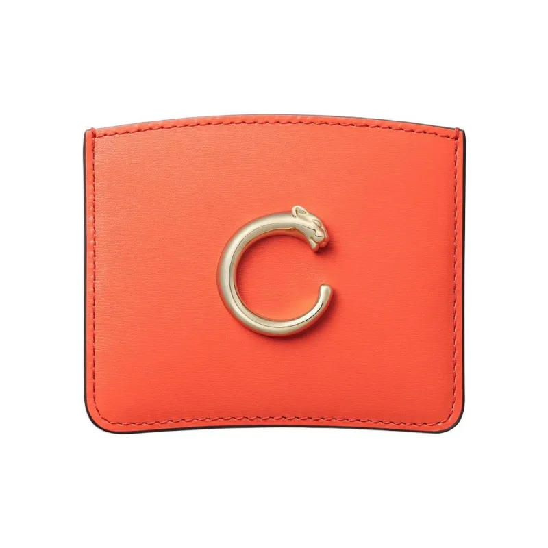 CARTIER Panthère De Cartier Cow Leather Card Holder Women's Orange-0