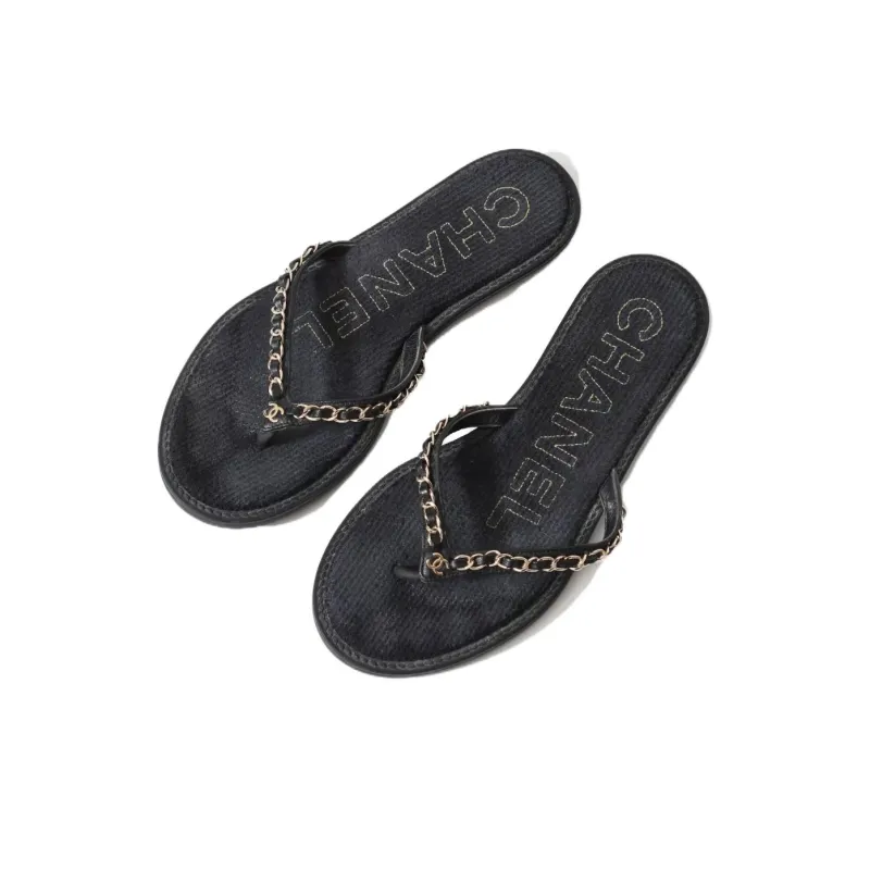 CHANEL Flip Flops Women's Black-3