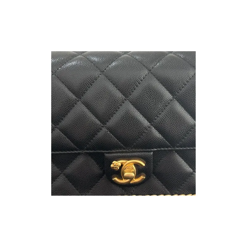 CHANEL Caviar Cow Leather Flap Bag, Tofu Bag, Crossbody Bag, Shoulder Bag Women's Black-4