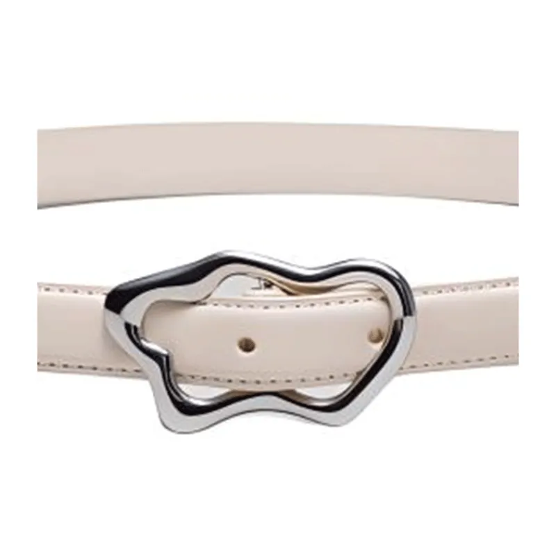 Other Stories Sculptural Geometry Styling Smooth Buckle Cow Leather Leather Belts Women's Beige Width: 2CM-2
