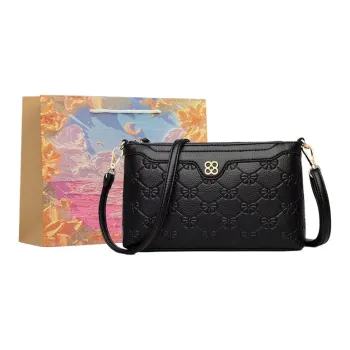 BRINCH High quality Fabric Crossbody Bag, Shoulder Bag Regular Unisex Black/Burgundy