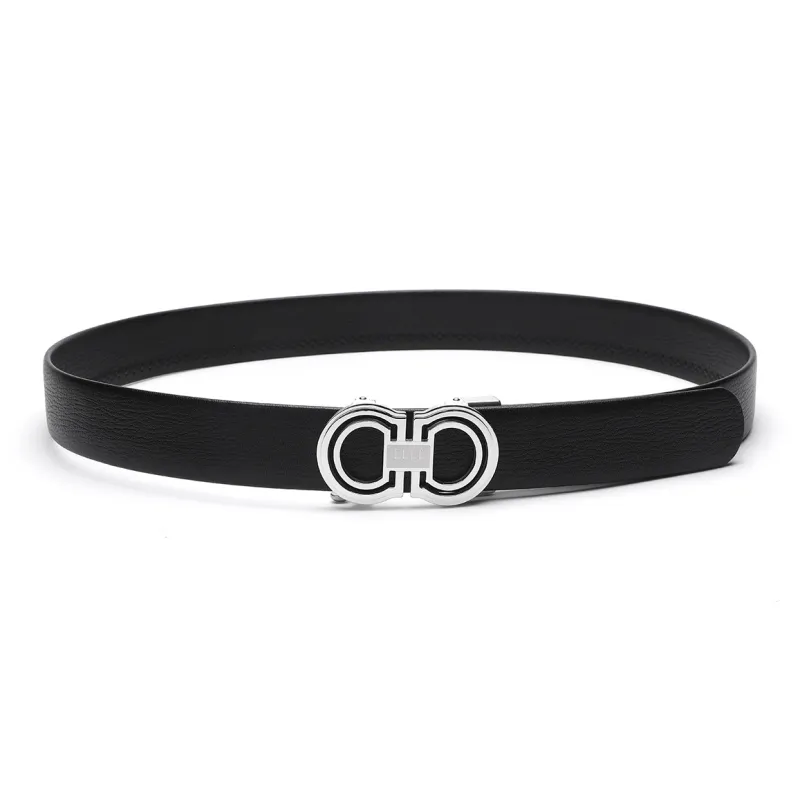ELLE HOMME Automatic Buckle Belt For Men In Genuine Leather Top Grain Cow Leather Belt Men's Black Width 3.7cm-7
