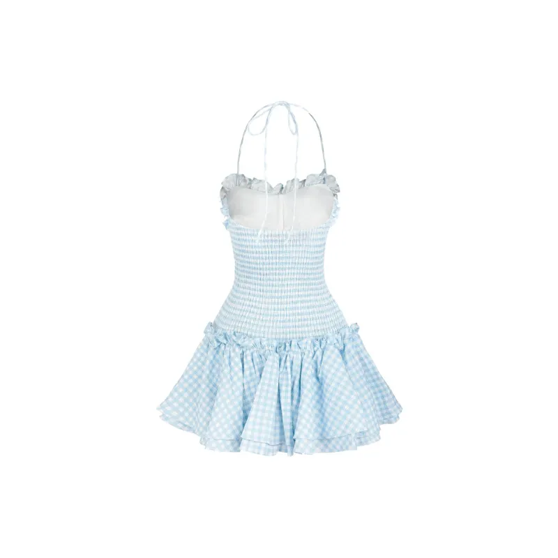 Selkie Collection SS24 Swim Dresses & Skirts Women's Cyan White Cooling Summer Plaid Print-1