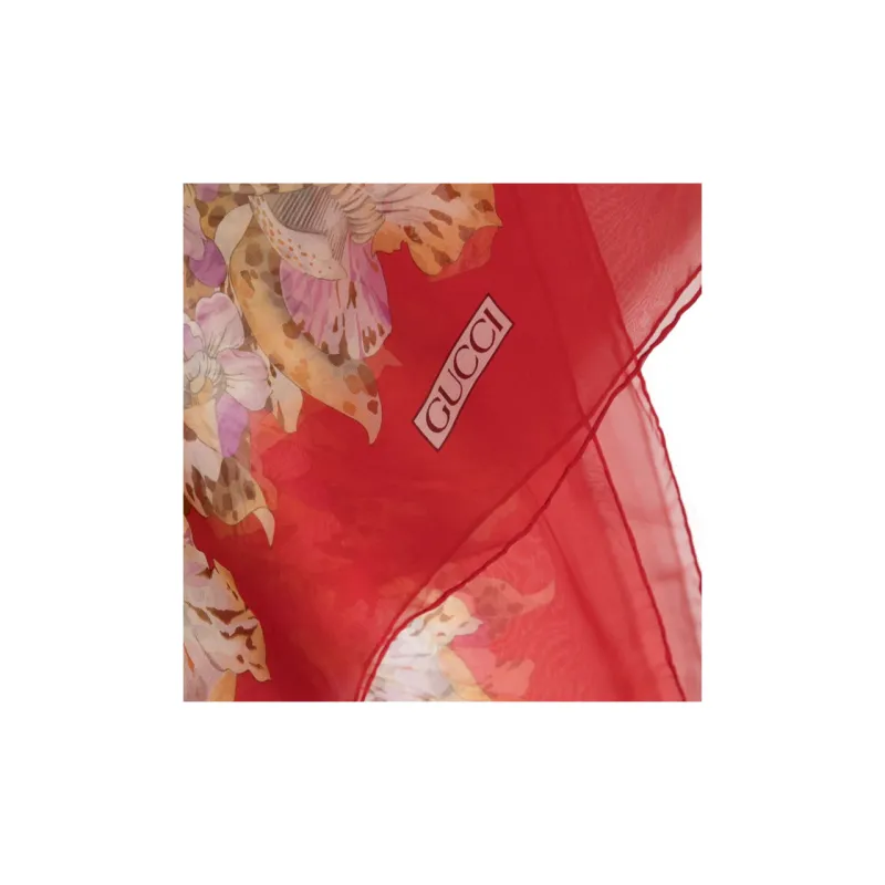 GUCCI Leaf-print Chiffon Silk Scarf-2