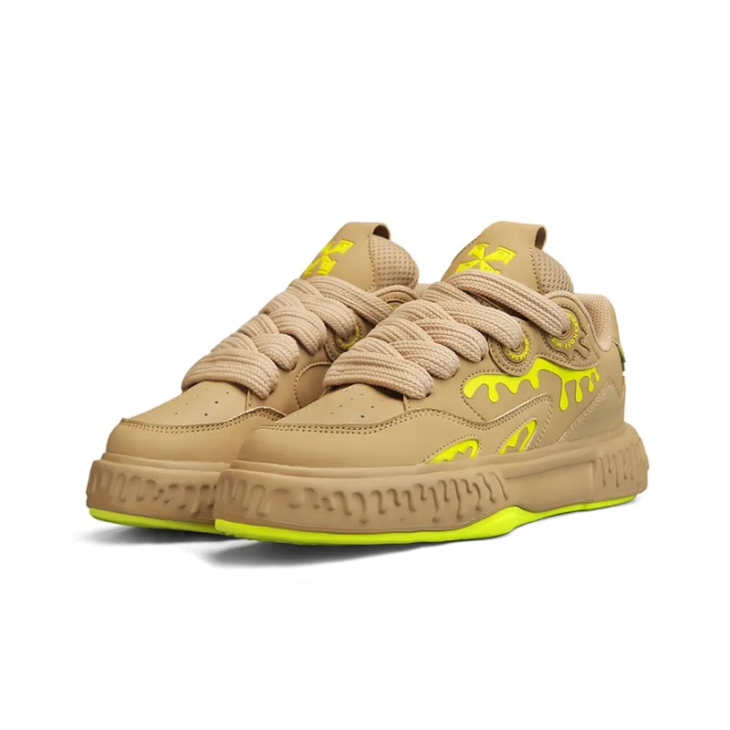 OFF WIERAH Slip Resistant Water Resistant And Wear Resistant Low Top Skateboard Shoes Men's Apricot-2