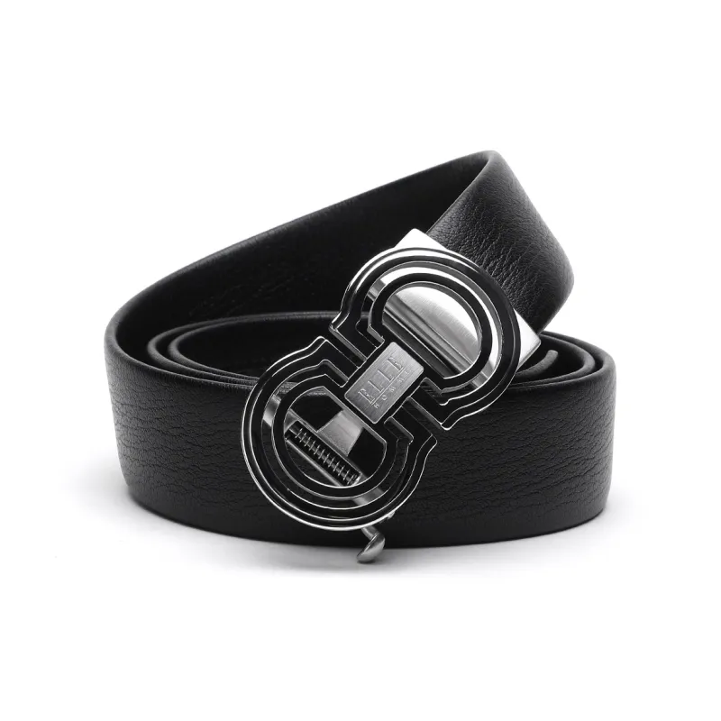 ELLE HOMME Automatic Buckle Belt For Men In Genuine Leather Top Grain Cow Leather Belt Men's Black Width 3.7cm-4