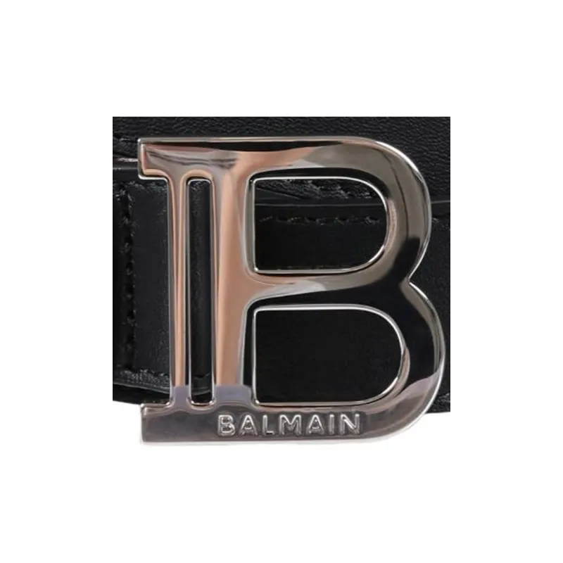 BALMAIN Logo Buckle Smooth Buckle Leather Belts Kids' Black-2