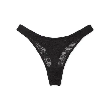 Victoria's Secret PINK WINK LOGO HIGH-LEG THONG PANTY / Black Underpants Women's 1 Pack Black