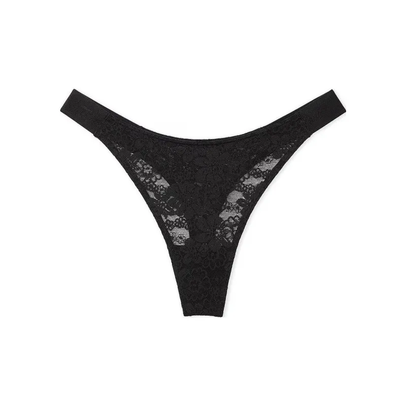 Victoria's Secret PINK WINK LOGO HIGH-LEG THONG PANTY / Black Underpants Women's 1 Pack Black-0
