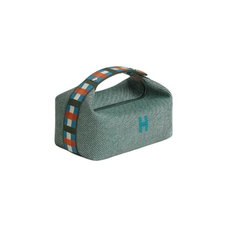 HERMES Bride a Brac Canvas Bag Toiletry Bag Trumpets Women's Dark Green-1