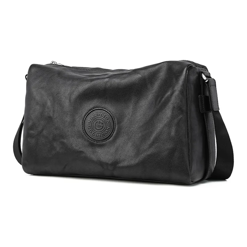 GOLDLION Cow Leather Shoulder Bag, Crossbody Bag Men's Black-1