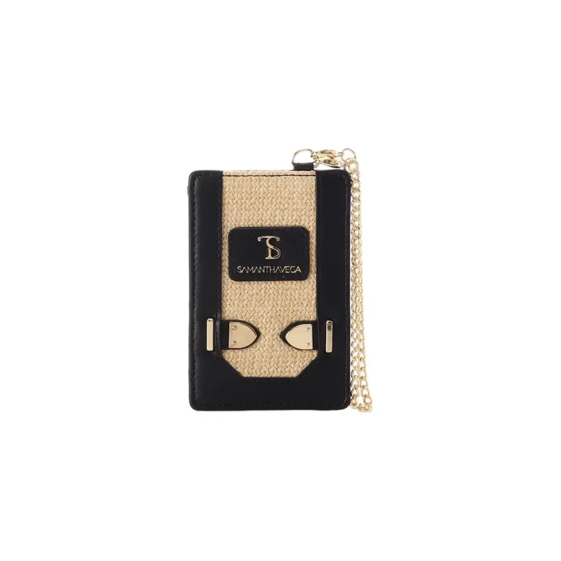 SAMANTHA THAVASA Cotton Synthetic Leather And Polyester Blend Card Holder Women's Black-0