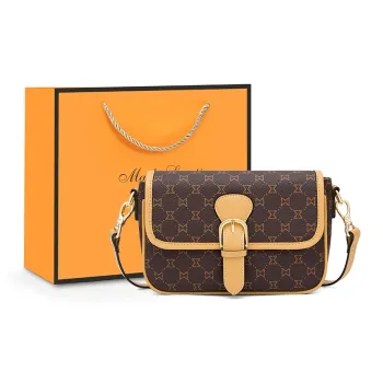 MashaLanti PVC Small Square Bag Shoulder Bag Small Size Women's Dark Brown & Apricot