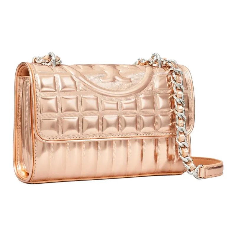TORY BURCH Fleming Mirror Finish Metal Leather Crossbody Bag, Shoulder Bag Women's Rose Gold-1
