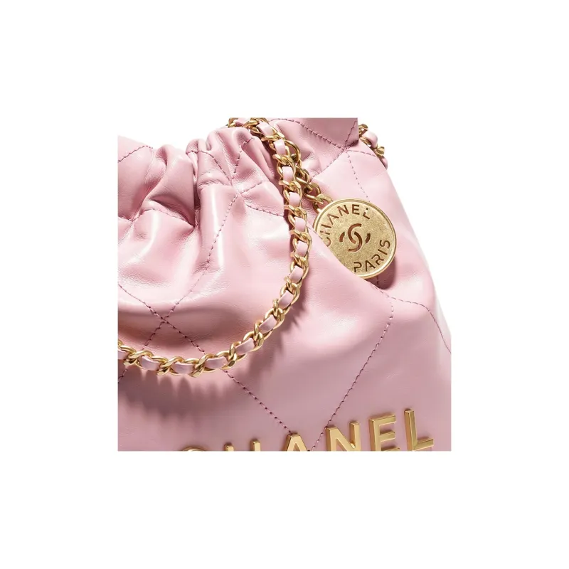 CHANEL 22Bag Shiny Calfskin Bucket Bag, Shoulder Bag, Crossbody Bag Mini Women's Light Pink-3