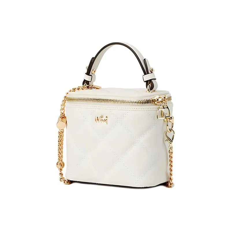 Why Cow Leather Shoulder Bag, Crossbody Bag, Handbag Mini Women's White/Black/Hyacinth Purple-2