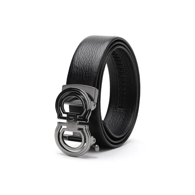 ELLE HOMME Automatic Buckle Belt For Men In Genuine Leather Top Grain Cow Leather Belt Men's Black Width 3.7cm-1