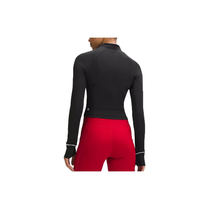 Lululemon It's Rulu Ribbed Cropped Half Zip Crop Tops Women's Black-1