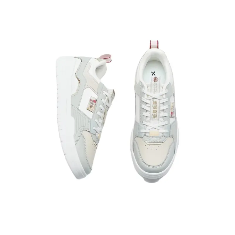 XTEP New Year Collection Anti Slip Wear Resistant Low Top Skateboard Shoes Women's White Green-3
