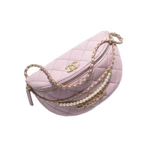 CHANEL Artificial Pearl Shiny Lambskin Fanny Pack Women's Light Pink Red