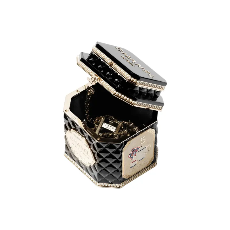 CHANEL Resin Artificial Pearl Enamel Evening Bag, Crossbody Bag, Shoulder Bag Women's Black & Gold-2