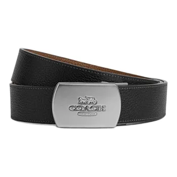 COACH Double Sided Design Smooth Buckle Cow Leather Belts Unisex Black Width 3.8CM