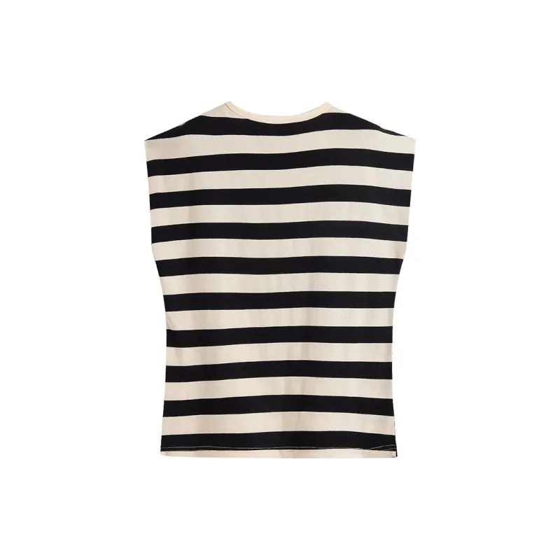 HANDAIWEI T Shirt Women's Black White Stripes-1