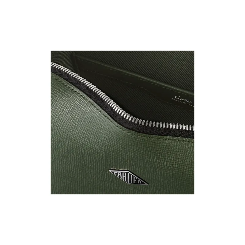 CARTIER Calfskin Crossbody Bag Shoulder Bag Men's Khaki Green-3