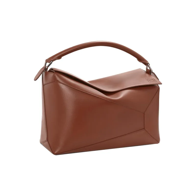 LOEWE Puzzle Shiny Calfskin Shoulder Bag Crossbody Bag Handbag Large Size Men's Brown-2