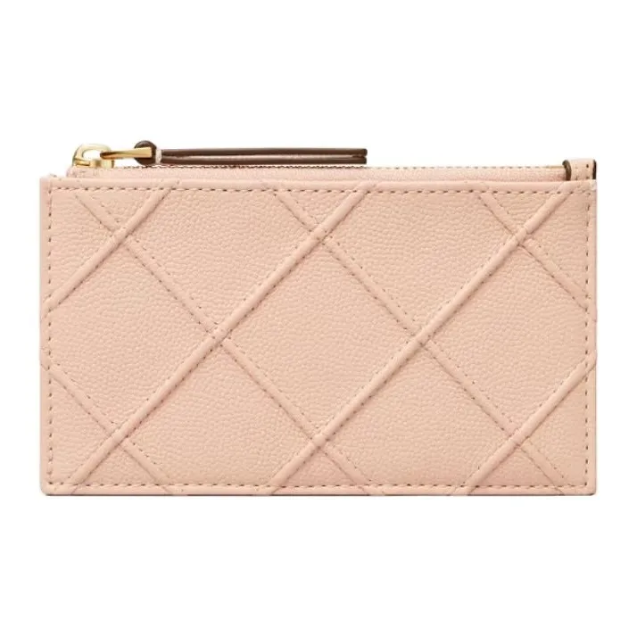 TORY BURCH Embossed Leather Card Holder Women's Pink-0