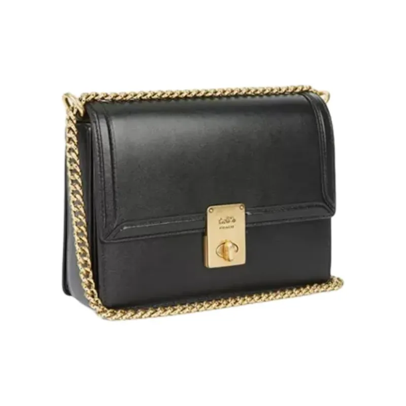 COACH Hutton Cow Leather Envelope Bag Shoulder Bags Small Size Women's Black-1