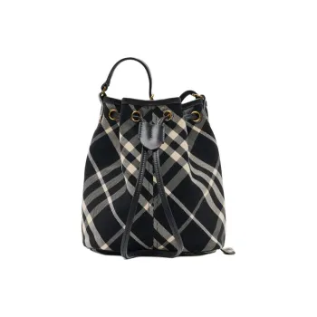 Burberry Calfskin With Cotton Twill And Printed Fabric Bucket Bags Shoulder Bag Crossbody Bag Mini Women's Black