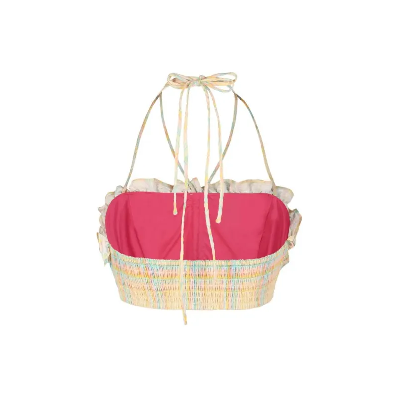 Selkie Collection SS24 Bikini Women's Banana Yellow Base With Straight Stripe Plaid Print-1