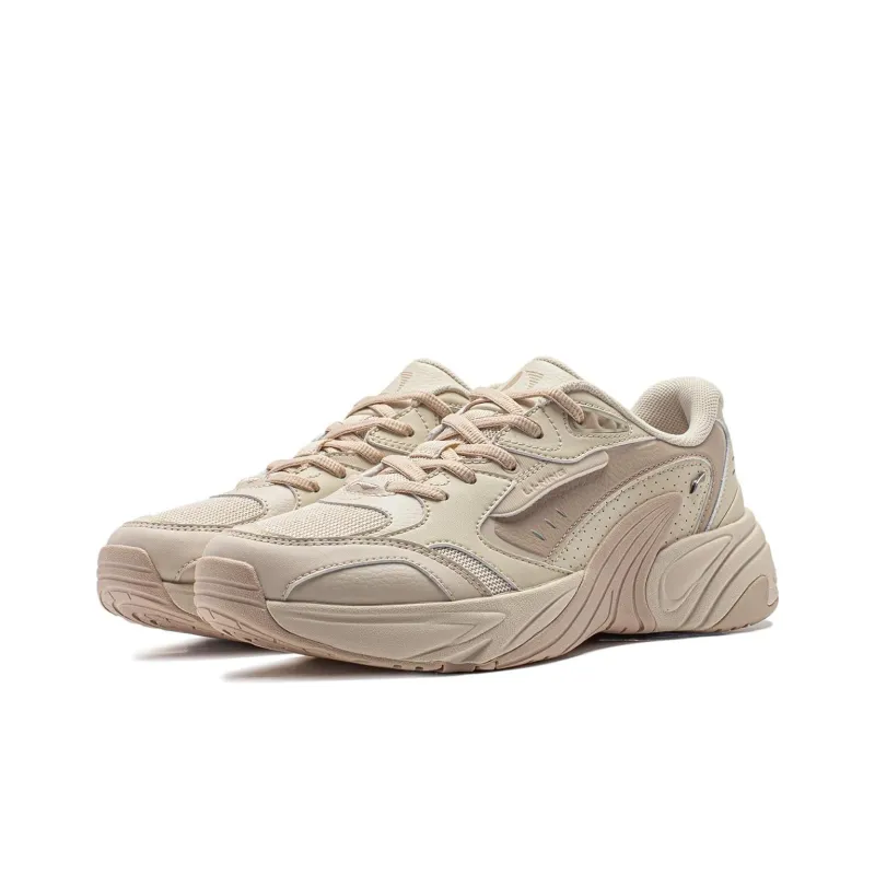 LiNing Tiger Whale Slip Resistant Low Top Casual Shoes Women's Beige-3