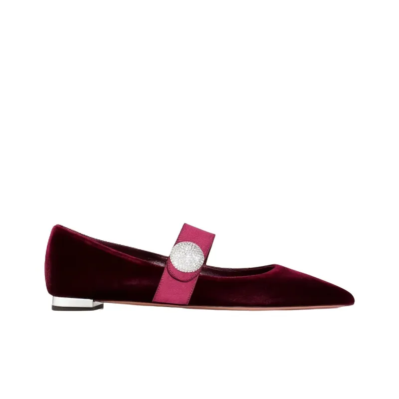 AQUAZZURA Crystal Macaron Casual Single Shoes 1cm Women's Red-1
