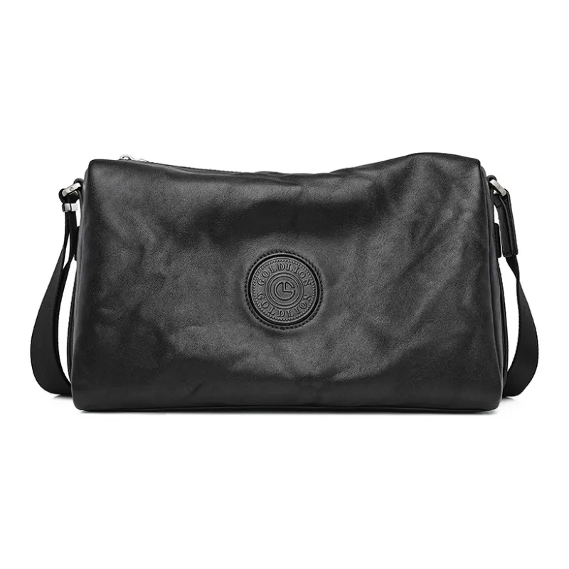 GOLDLION Cow Leather Shoulder Bag, Crossbody Bag Men's Black-0