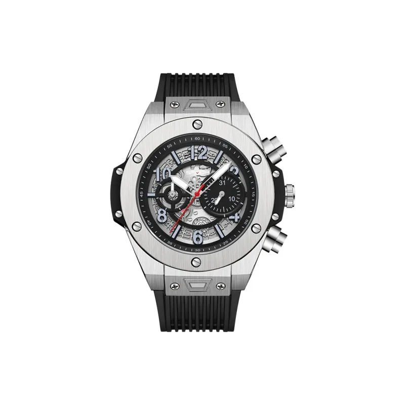 Sanda Automatic/Manual Mechanical Movement TPU Strap Watch Men's Watches Black Dial-1