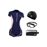 Blue Swimsuit+Black Swimming Cap+Black Swim Goggles+Swim Bag