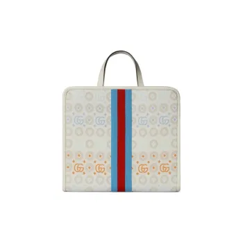 GUCCI Canvas With Leather Canvas Bag, Tote Bag, Shopping Bag, Handbag Kids' White Gray & Light Blue & Black