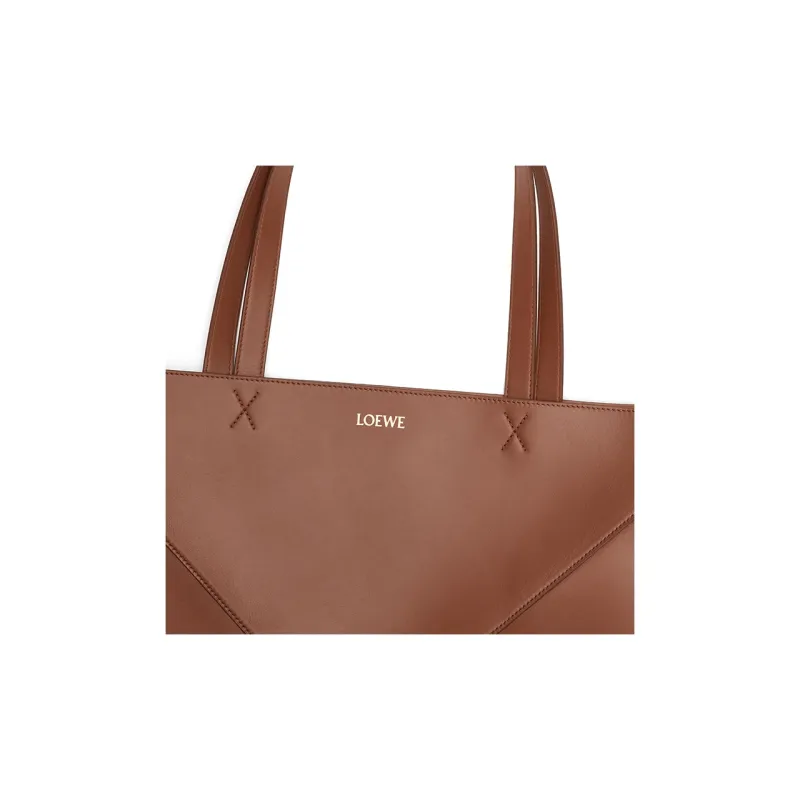 LOEWE Shiny Calfskin Tote Bag Shopping Bag Handbag Extra Large Men's Brownie Color-6