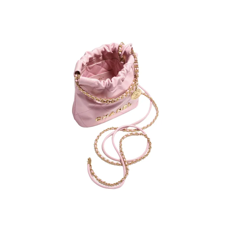 CHANEL 22Bag Shiny Calfskin Bucket Bag, Shoulder Bag, Crossbody Bag Mini Women's Light Pink-2