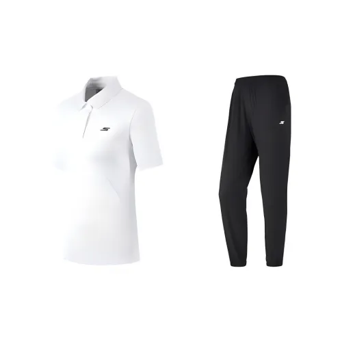 Skechers Casual Suits Women's Set Bright White Tops+Carbon Black Pants