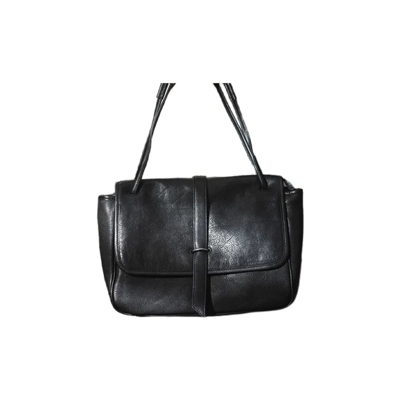 TTaG．baG Top Grain Cow Leather Shoulder Bag Large Size Women's Brown/Black-4