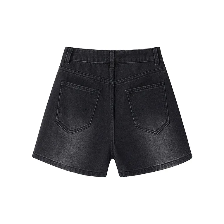 Wen Shan Denim Shorts Women's Black Gray-1