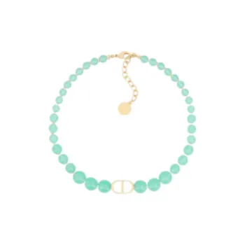 DIOR Resin Bead Necklaces Women's Aquamarine Gold