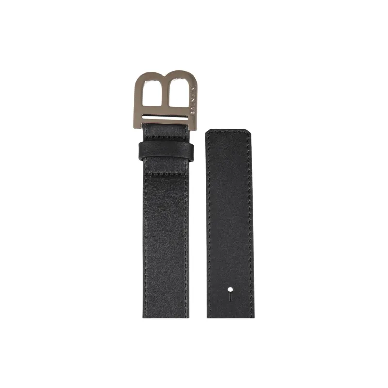 BALMAIN Logo Buckle Smooth Buckle Leather Belts Kids' Black-1