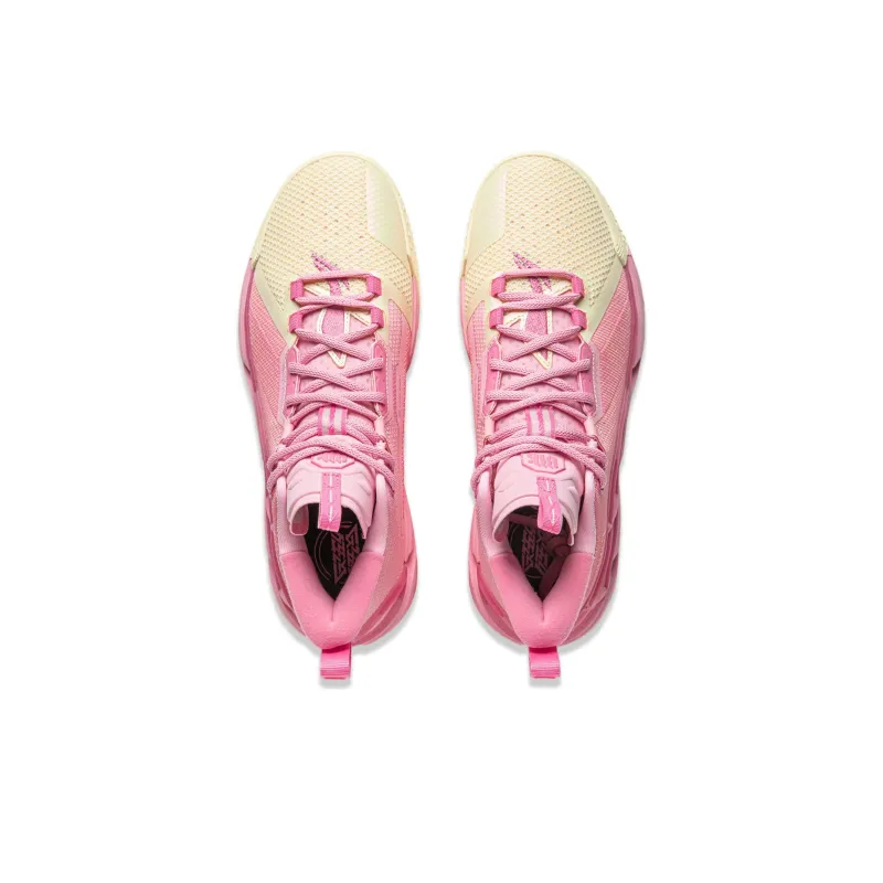 LiNing Anti five 4 Cushioned Wear Resistant Breathable Mid Top Basketball Shoes Men's Pink Yellow-3